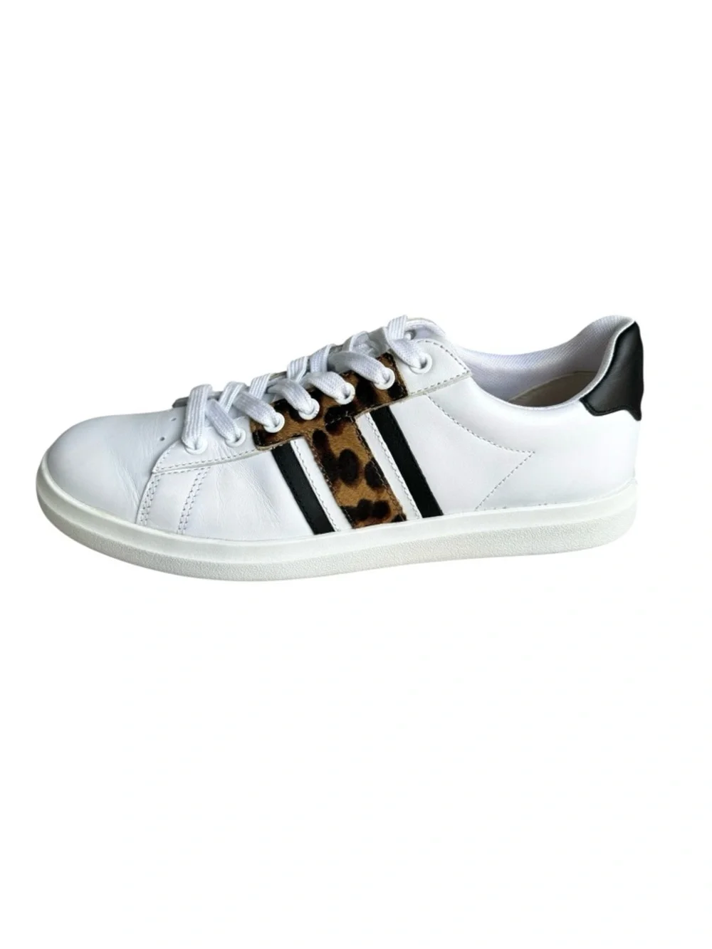 Tory Burch Howell T Saddle Court Sneakers White Barbados Leopard